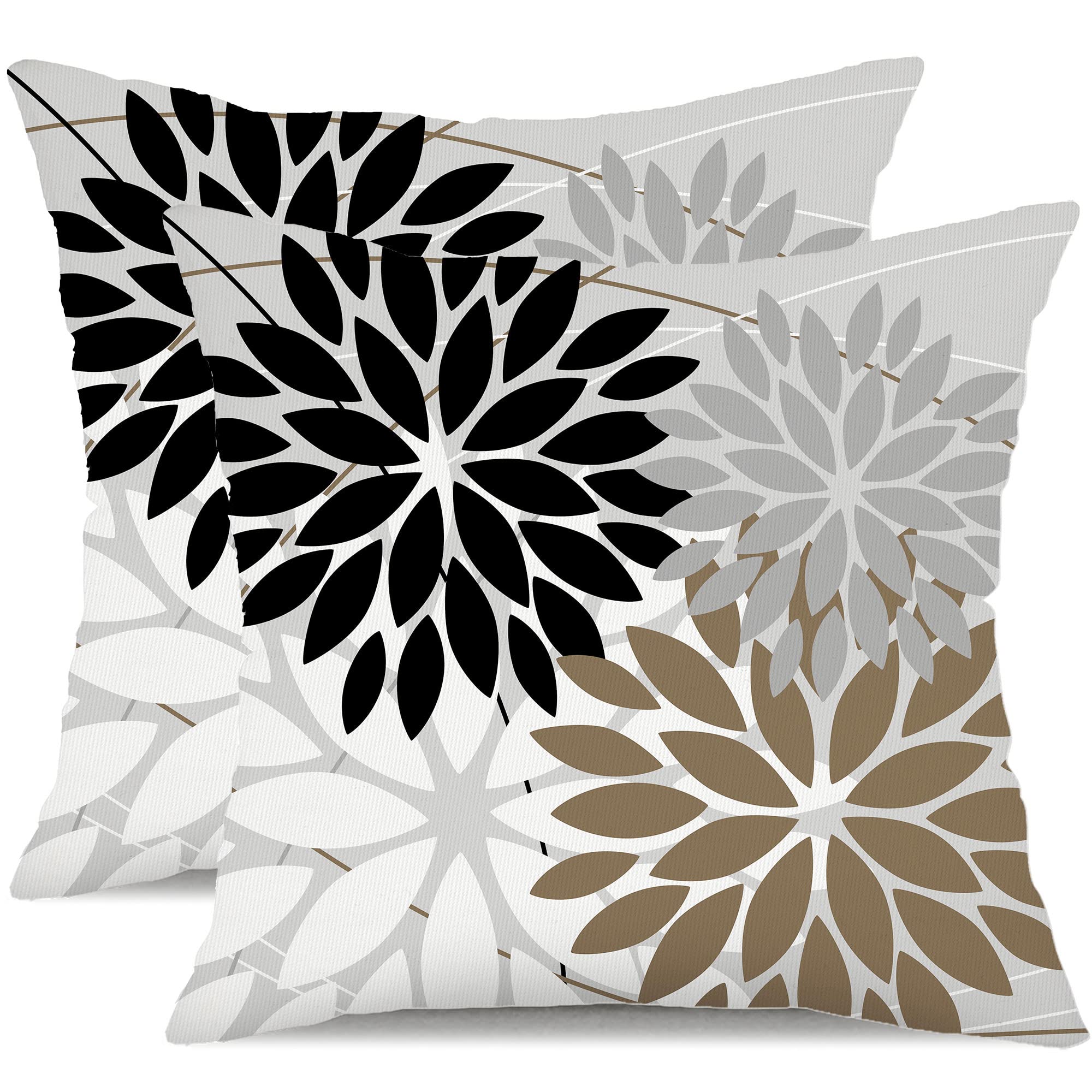 Dfxsz Outdoor Throw Pillow Covers 16X16 Inch Set Of 2 Waterproof Spring Summer Geometric Elegant Black Brown Outdoor Pillow Cove