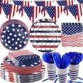 OuMuaMua Patriotic Party Supplies 184 Pcs American Flag Themed Tableware Set 4th of July Disposable Paper Plates Napkins Cups an