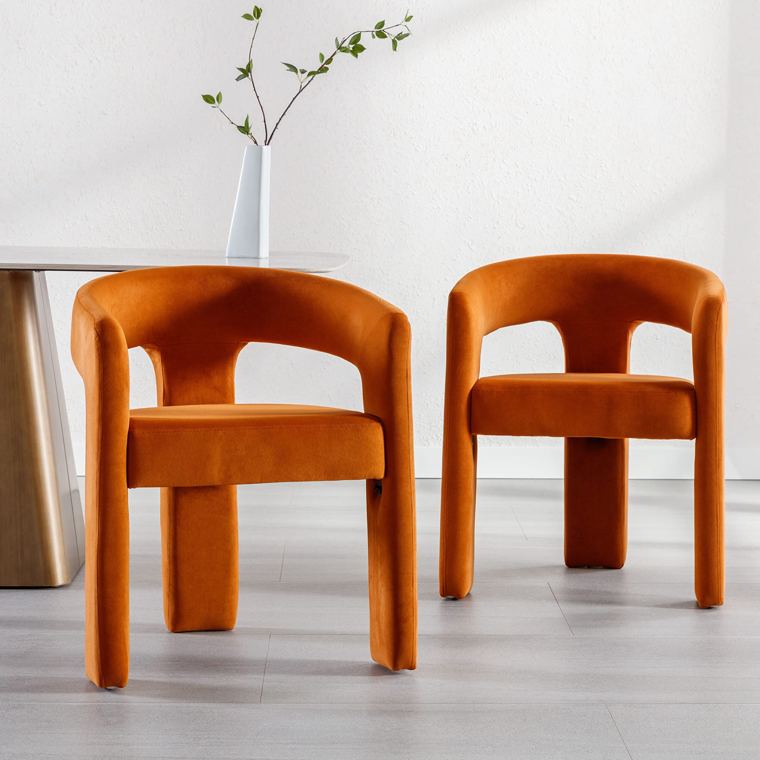 Rivova Modern Barrel Dining Chairs Set Of 2, Velvet Upholstered Accent Side Chair With Arms Comfy Makeup Vanity Chairs, Dining L