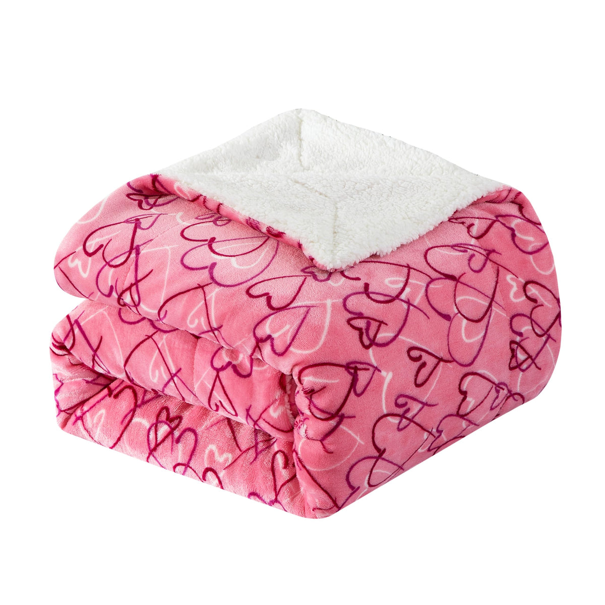 Elegant Comfort Luxury Valentine? Day Sherpa Throw Blanket Ultra-Soft Cozy Velvet Pink Hearts Fleece Throw - Micromink Sherpa Fo