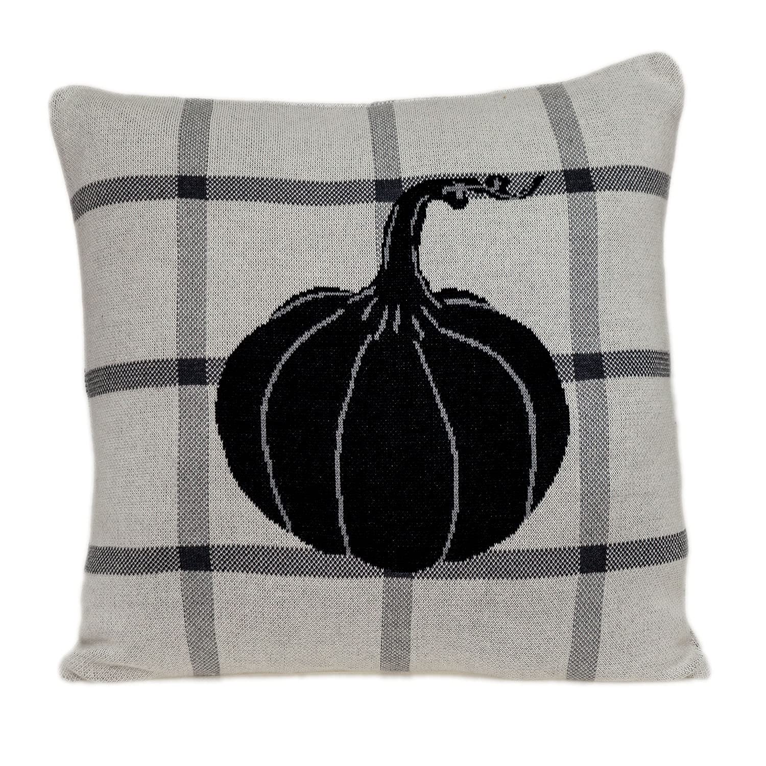 HomeRoots 100% Cotton Grey Plaid Pumpkin Throw Pillow