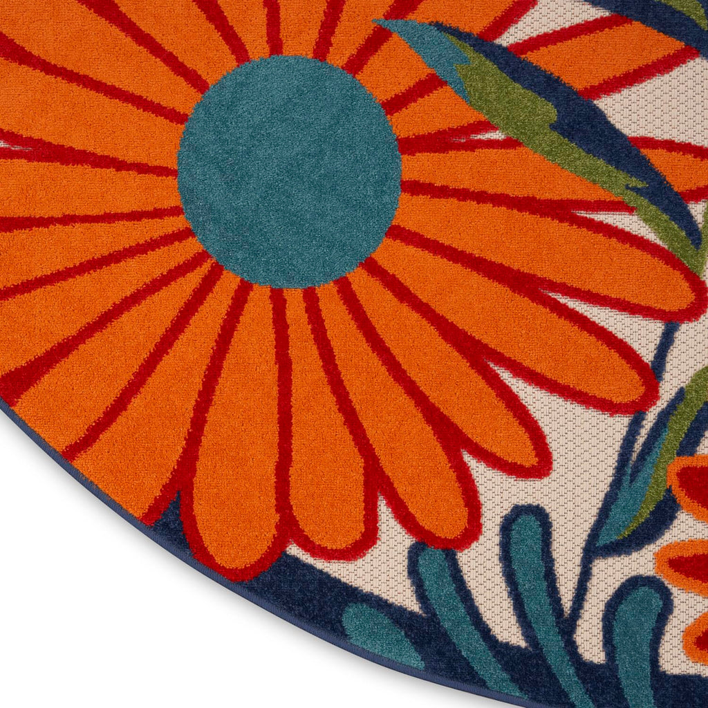Nourison Aloha Indoor/Outdoor Multicolor 7’10” X Round Area Rug, Easy Cleaning, Non-Shedding, Bed Room, Living Room, Dining Room, Backyard, Deck, Patio (8 Round)
