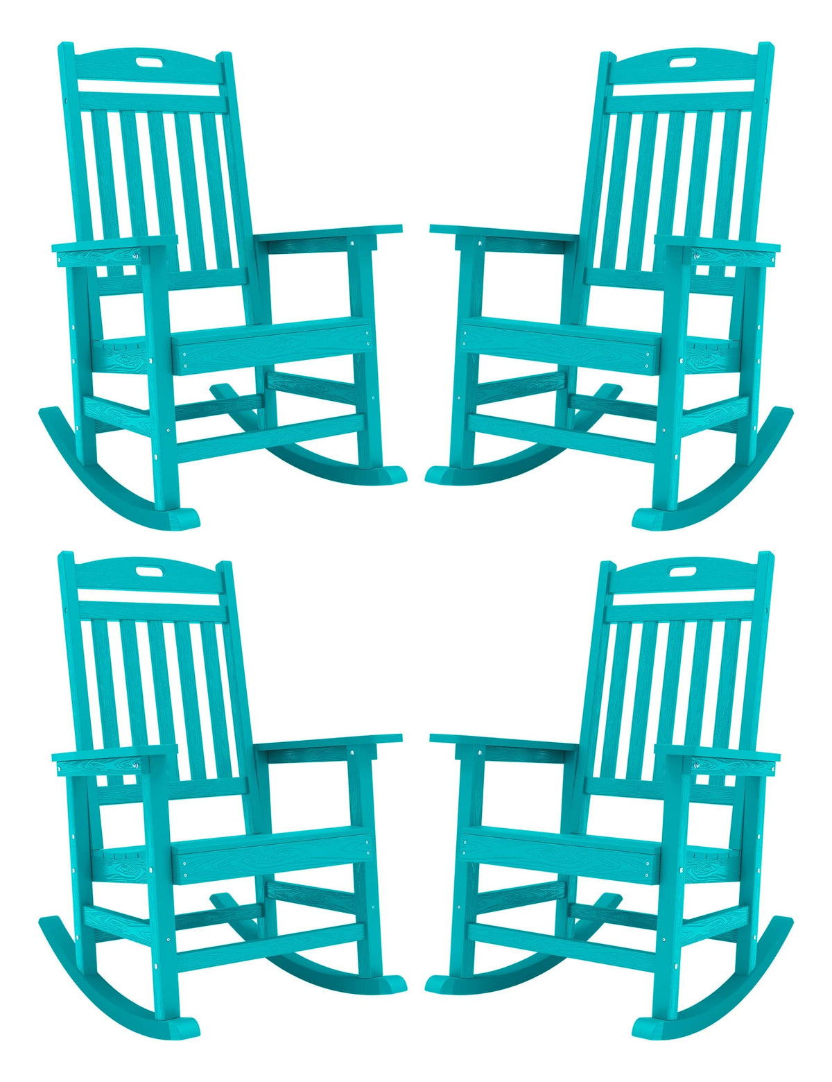 Yefu Outdoor Rocking Chair, Patio Rocking Chair Set Of 4 With High Back, Poly Rocking Chair Look Like Real Wood, Widely Used For Porch, Backyard, Indoor And Garden,380Lb Heavy Duty (Aruba Blue)