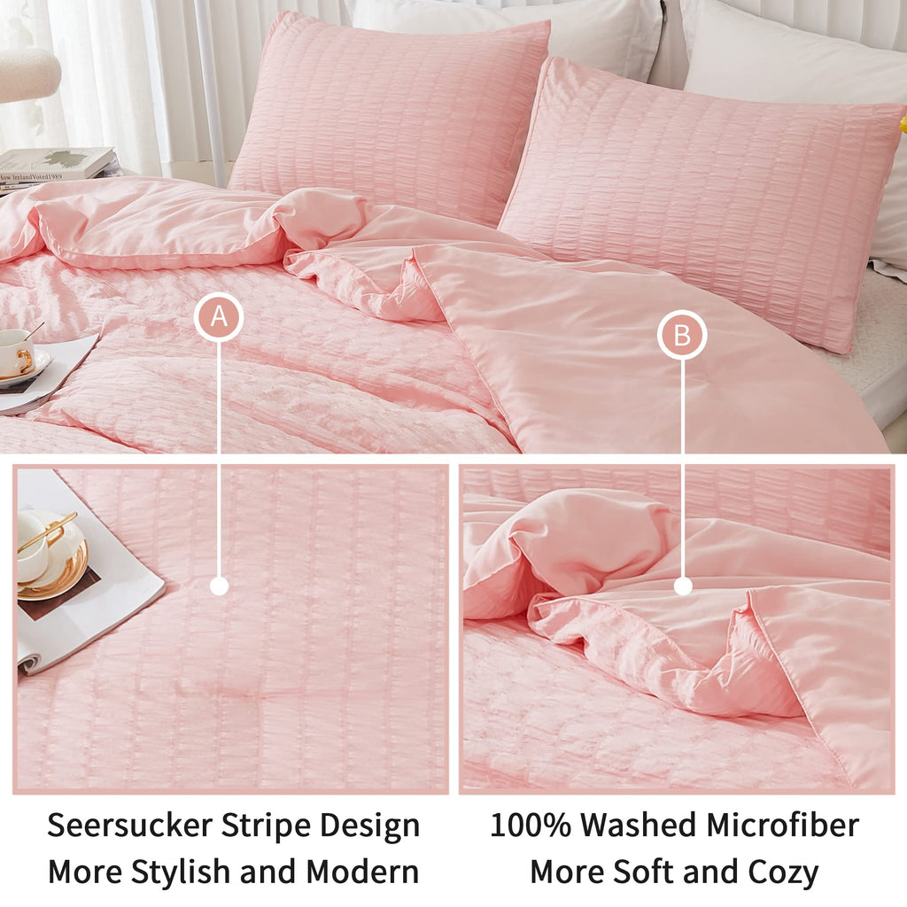 Avelom Blush Pink Seersucker California King Comforter Set (104X96 Inches), 3 Pieces-100% Soft Washed Microfiber Lightweight Comforter With 2 Pillowcases, All Season Down Alternative Bedding Set