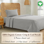 California Design Den Twin Sheets Set, 100% Organic Cotton Sheets, Deep Pockets Percale Sheets, Gots Certified Soft, Crisp & Cooling Sheets, Twin Bed Sheets, Light Grey Sheets