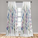 Ambesonne Leaves Window Curtains Pack Of 2, Watercolor Style Tall Leafy Branches On Bar Look Striped Pastel Colorful, Lightweigh