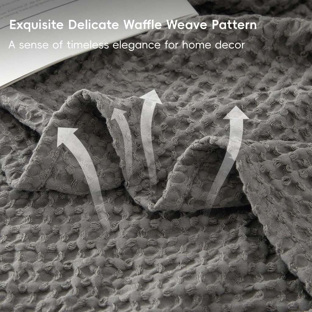 Phf Ultra Soft Waffle Weave Blanket Queen Size 90'X 90'- Washed Lightweight Breathable Cozy Woven Blanket For Bed - Aesthetic Decor For Couch Bedding Sofa Home Car - Grey