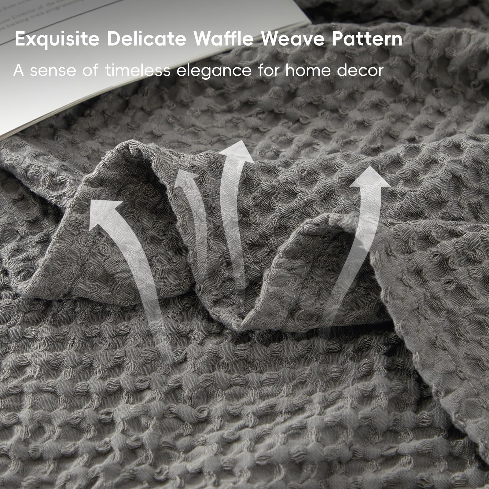 Phf Ultra Soft Waffle Weave Blanket Queen Size 90'X 90'- Washed Lightweight Breathable Cozy Woven Blanket For Bed - Aesthetic Decor For Couch Bedding Sofa Home Car - Grey