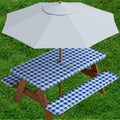 Sorfey Vinyl Umbrella Round Fitted Tablecloth Cover, Checkered Design, Flannel Backed Lining 30 Inch, Blue