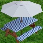 Sorfey Vinyl Umbrella Round Fitted Tablecloth Cover, Checkered Design, Flannel Backed Lining 30 Inch, Blue
