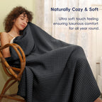 Phf Ultra Soft Waffle Weave Blanket Twin Size 66'X 90'- Washed Lightweight Breathable Breathable Cozy Woven Blanket - Great For Couch Bed Sofa Home Car - Black