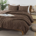 Andency Brown Comforter Set King Size, Boho Soft Warm Tufted Bedding Comforter Sets For King Size Bed, 3 Pieces Aesthetic Chevro