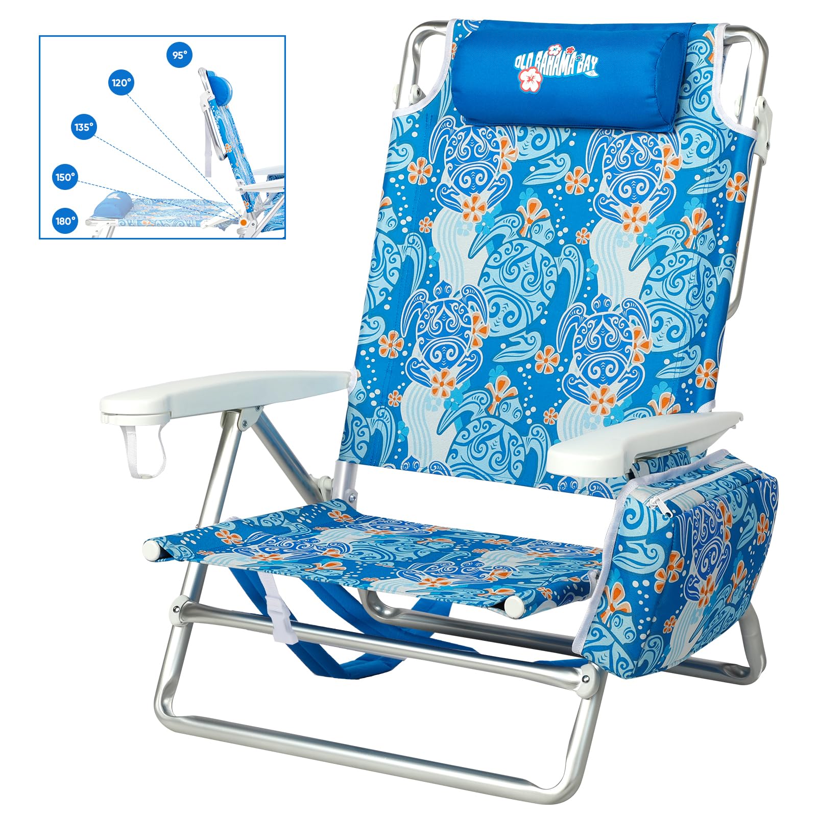 Old Bahama Bay Backpack Beach Chair, Aluminum Lightweight Reclining 5-Position Lounge Chair for Adults Heavy Duty Support 400 LB