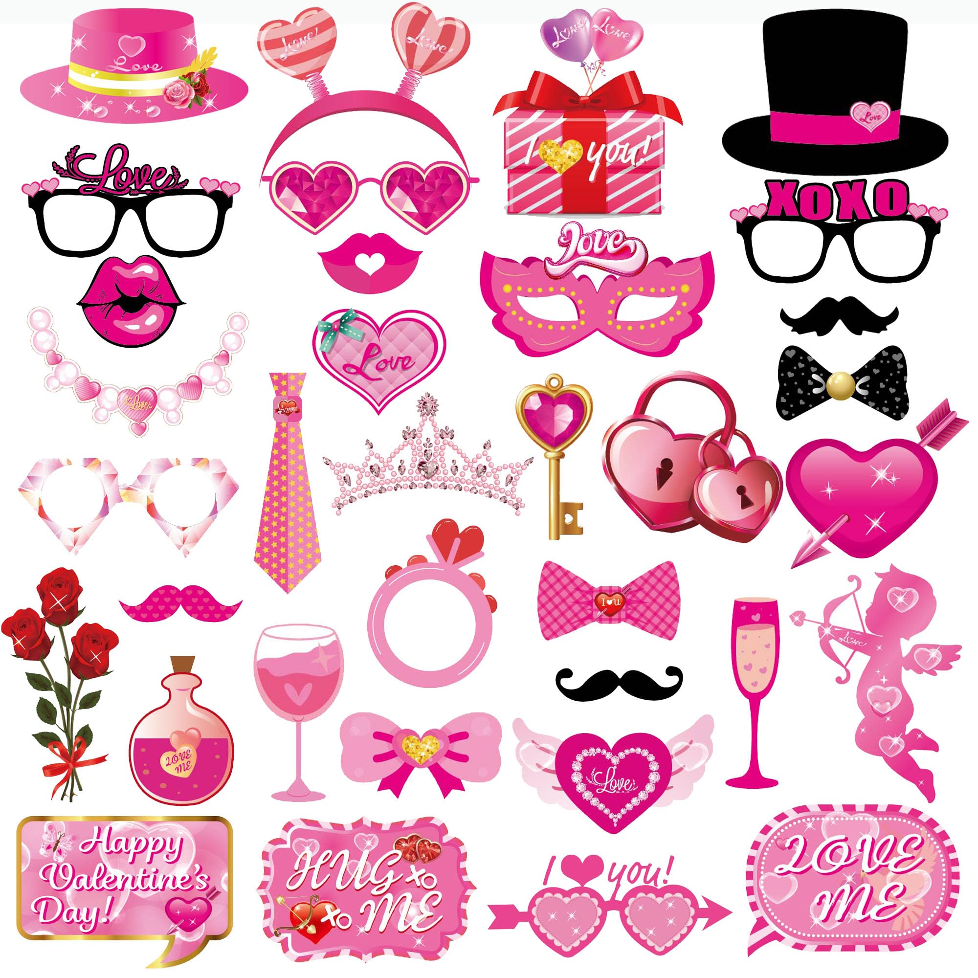 mdgfge Valentine's Day Photo Booth Props, 35 Pack Romantic Valentines Day Photo Props Valentine Backdrop for Photobooth Lovers S