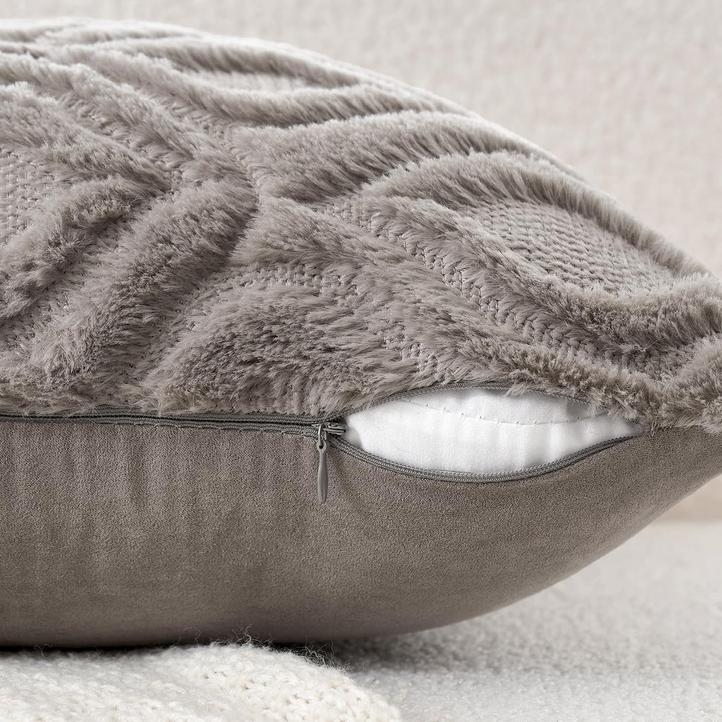 Miulee Dark Grey Throw Pillow Covers 12X20 Inch, Soft Winter Plush Faux Wool Couch Pillow Covers Set Of 2 Decorative Farmhouse Boho Throw Pillows For Sofa Living Room Bed