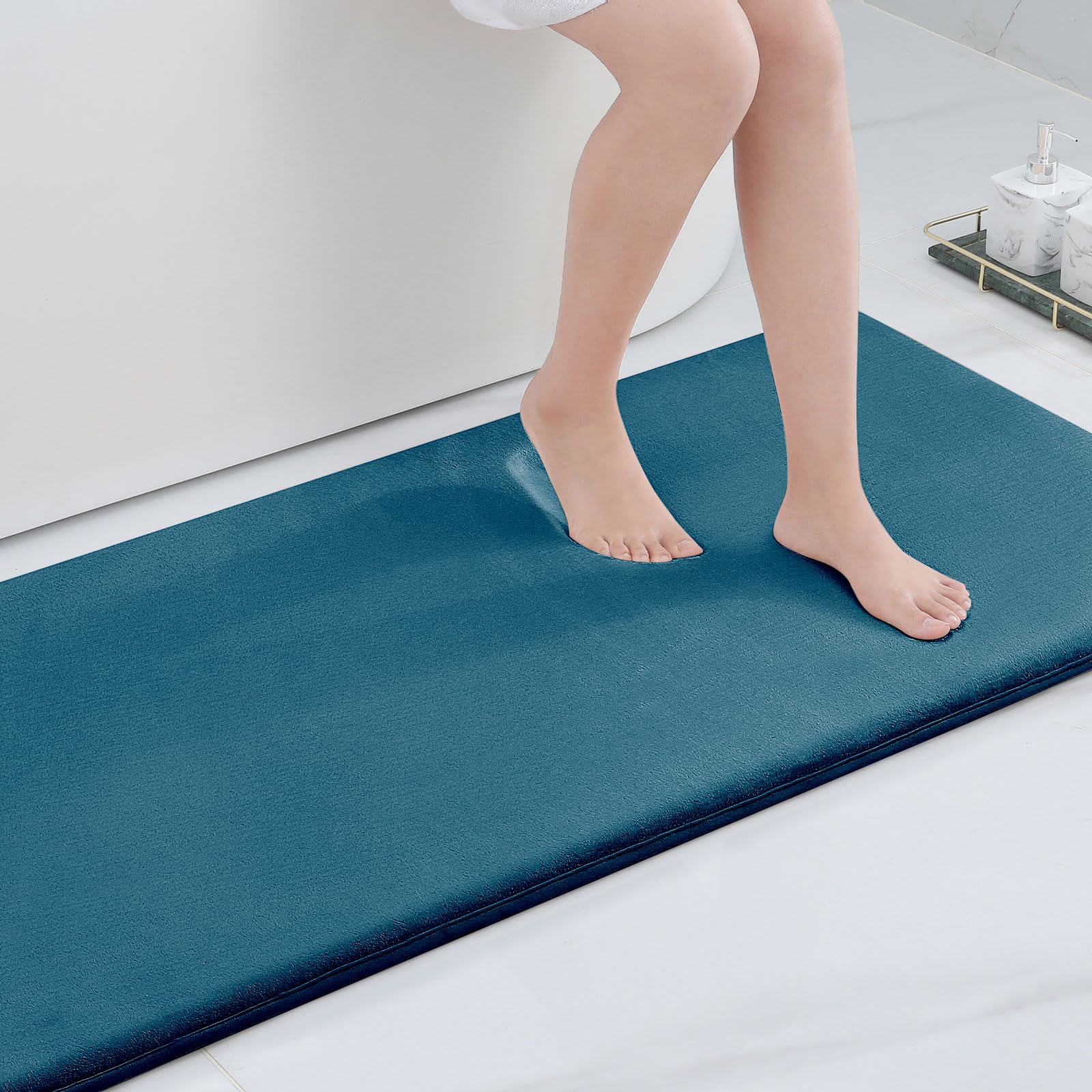 Smiry Memory Foam Bath Mat 47 x 24, Extra Soft Absorbent Bathroom Rugs Non Slip Bath Rug Runner for Shower Bathroom Floors, Peac