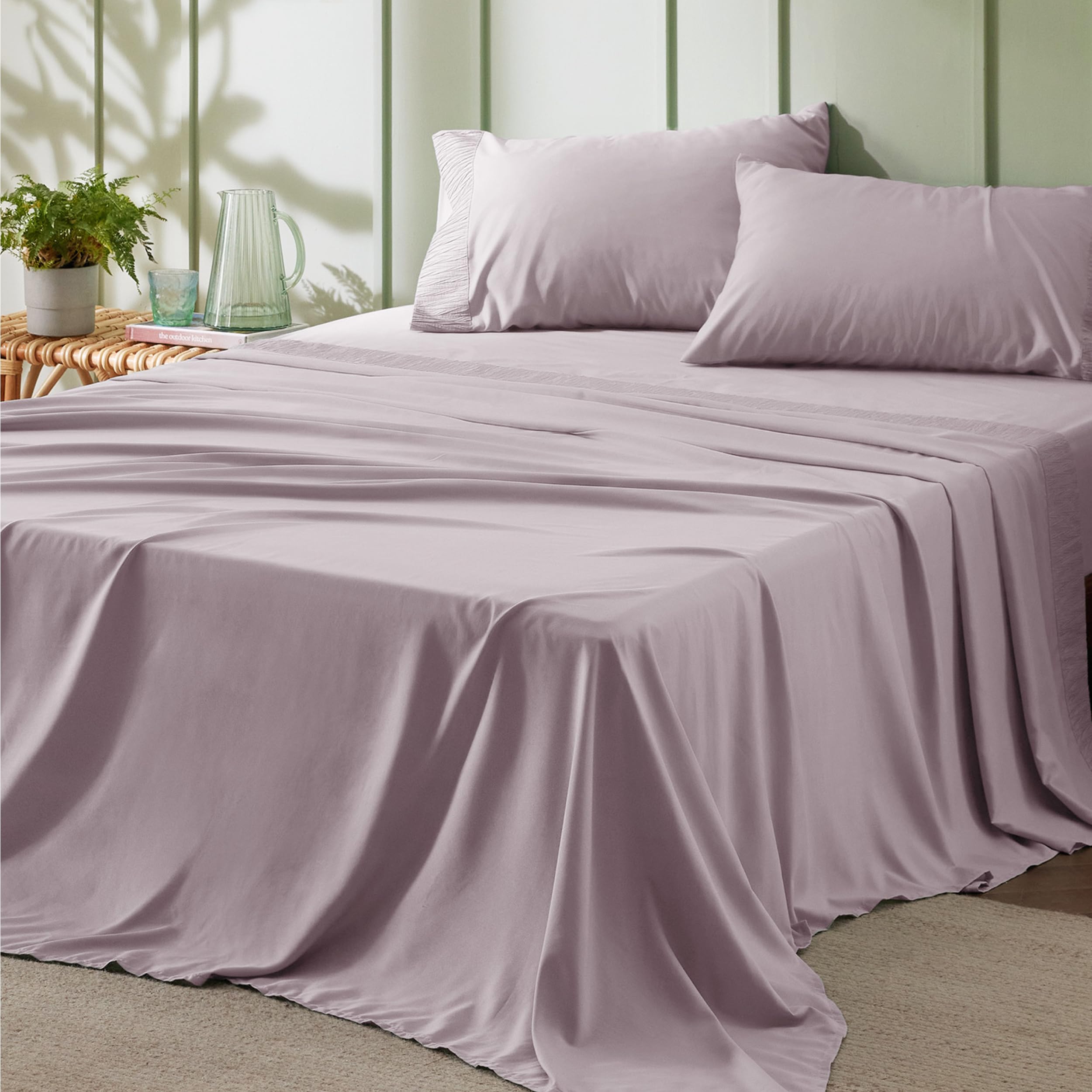 Bedsure California King Sheet Sets - Soft Sheets For California King Size Bed, 4 Pieces Hotel Luxury Pink Mocha Sheets Cal King,