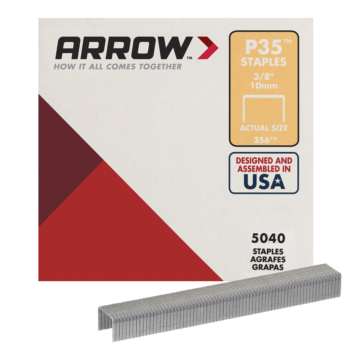 Arrow 356 P35 Heavy Duty Staples For Paper, Bags, Cardboard, Crafts, And Offices, 3/8-Inch Leg Length, 3/8-Inch Crown Size, 5040