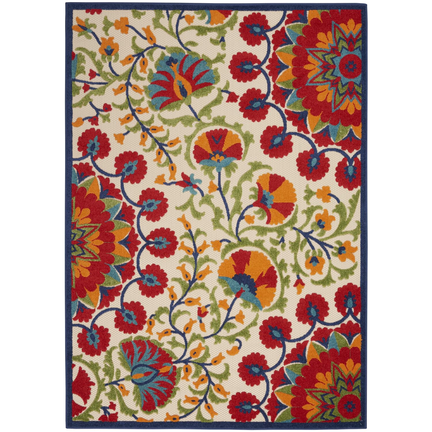 Nourison Aloha Indoor/Outdoor Red/Multi 5'3' X 7'5' Area Rug, Easy Cleaning, Non Shedding, Bed Room, Living Room, Dining Room,