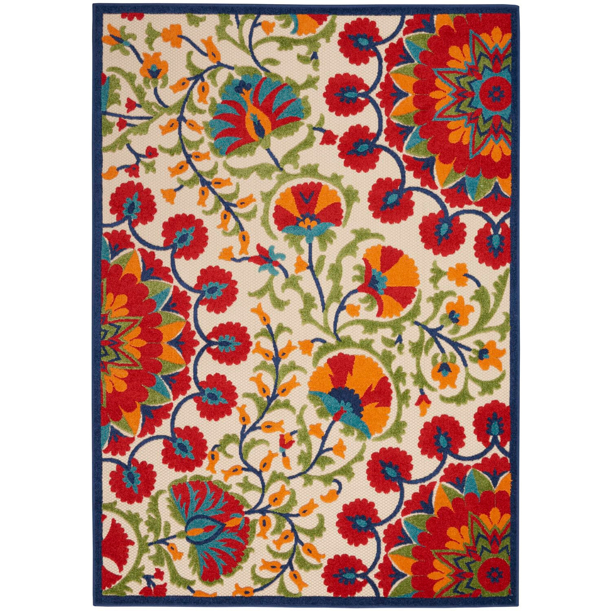 Nourison Aloha Indoor/Outdoor Red/Multi 3'6' X 5'6' Area Rug, Easy Cleaning, Non Shedding, Bed Room, Living Room, Dining Room,