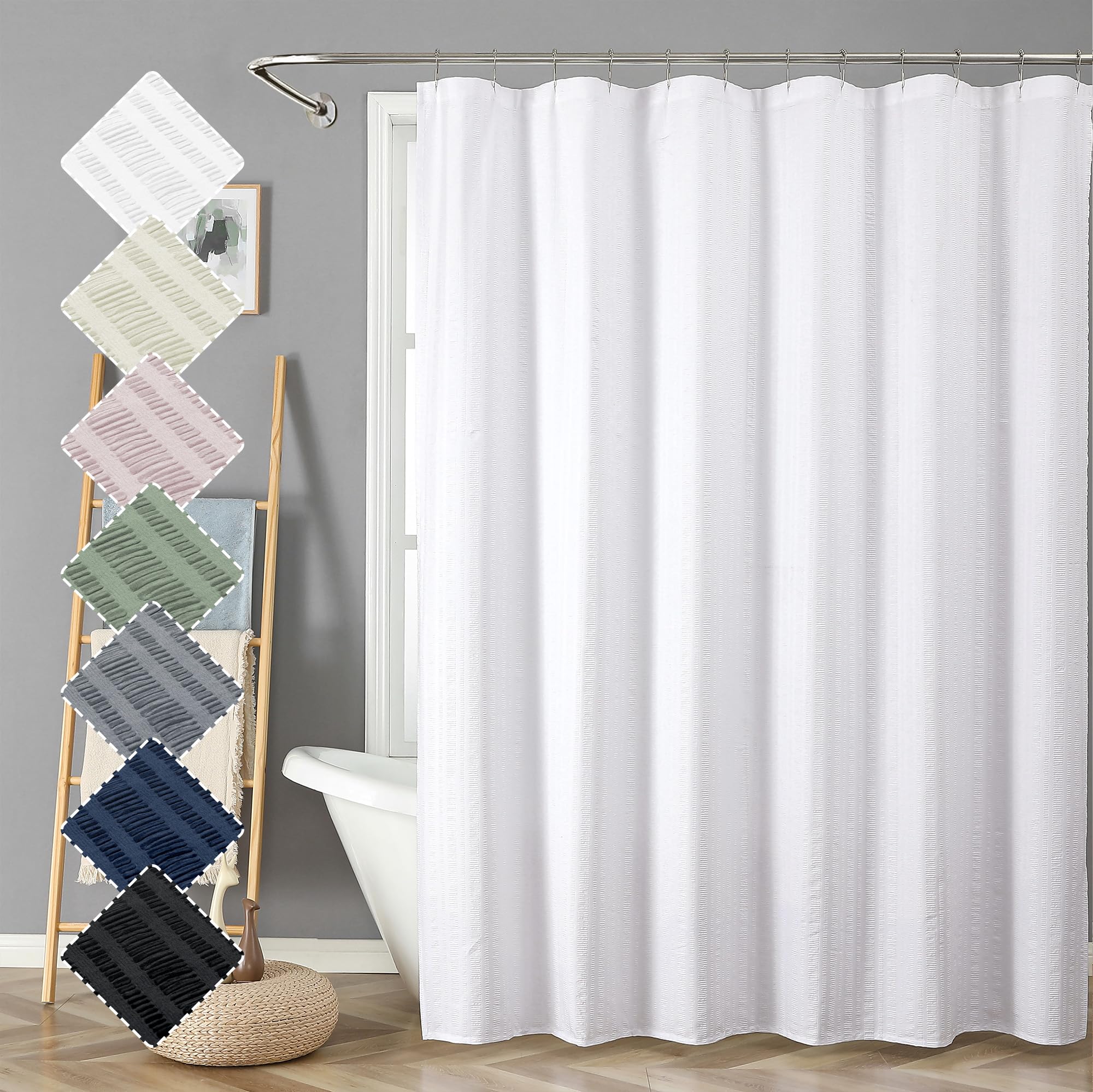 Aiyufeng Moga White Shower Curtain, Embossed Textured Fabric Shower Curtain For Bathroom - Soft Cloth & Hotel Spa Luxury, Water