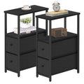 Tutotak Small Narrow End Table, Set Of 2, Side Table, Nightstand With 2 Cloth Drawers, Couch Table, For Living Room, Bedroom, Bedside, Black Tb01Bk054
