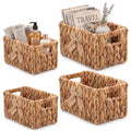 Colingmill 4pcs Bow Wicker Basket, Water Hyacinth Shelves Baskets, Nested Storage Basket with Builtin Handles for Organizing an