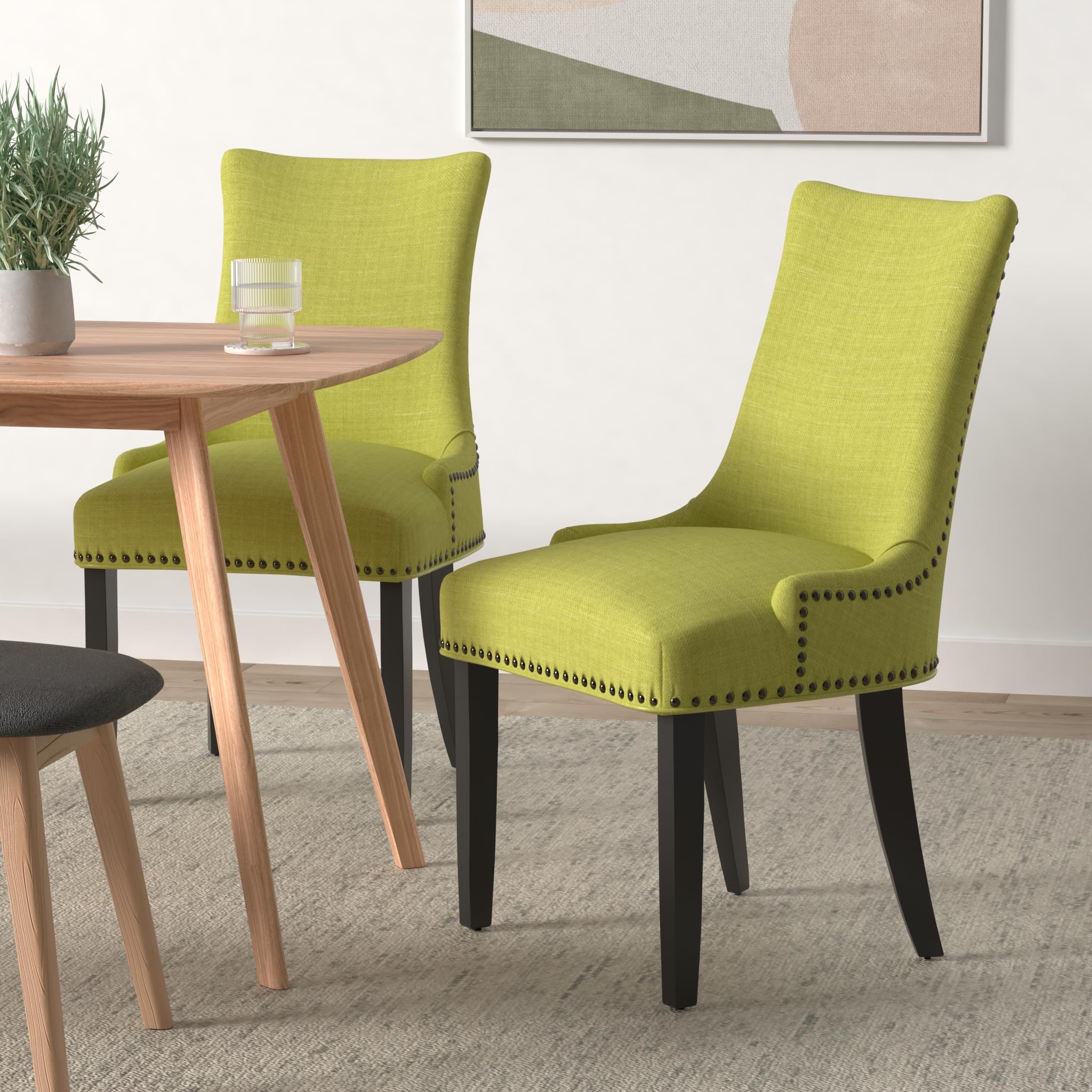 Modway Marquis Modern Upholstered Fabric Four Dining Chairs With Nailhead Trim In Wheatgrass