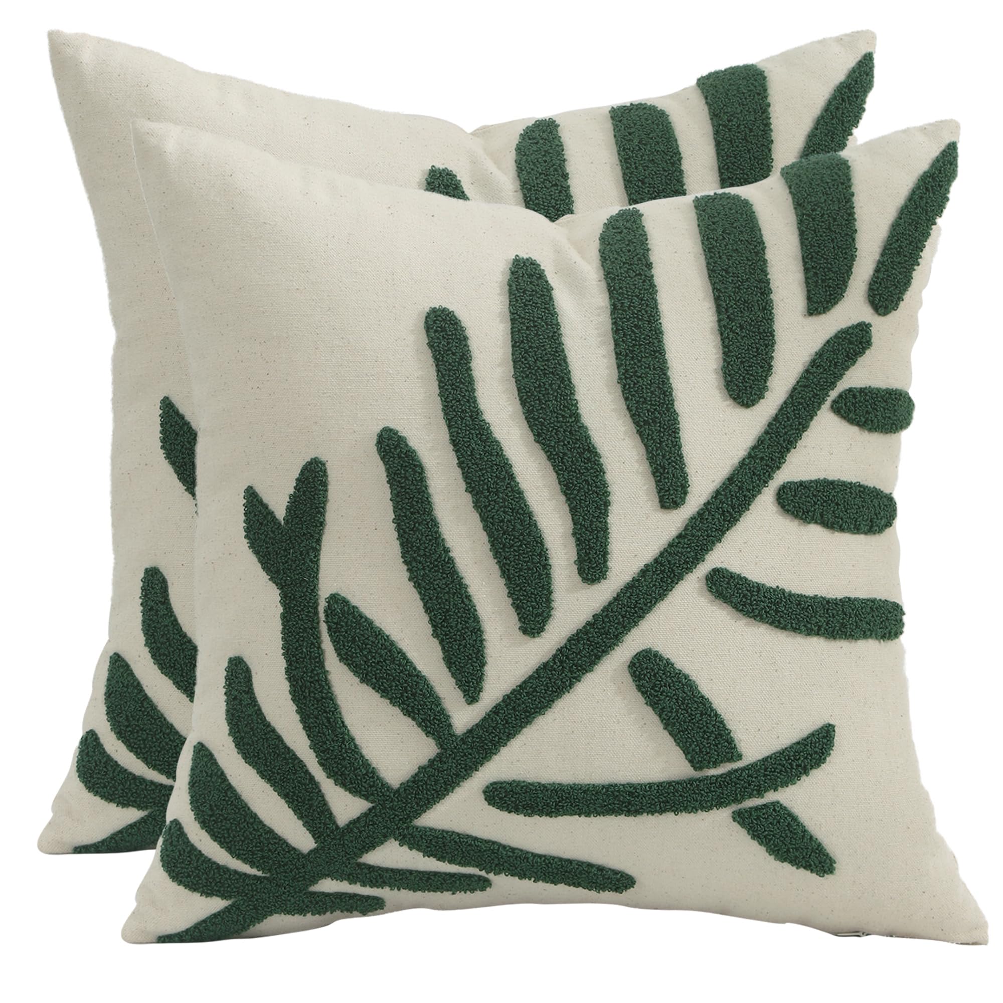 Tosleo Decorative Pillowcases 16X16 Inch Pack Of 2 Green Tropical Leaf Embroidered Throw Pillow Covers Farmhouse Cotton Pillow C