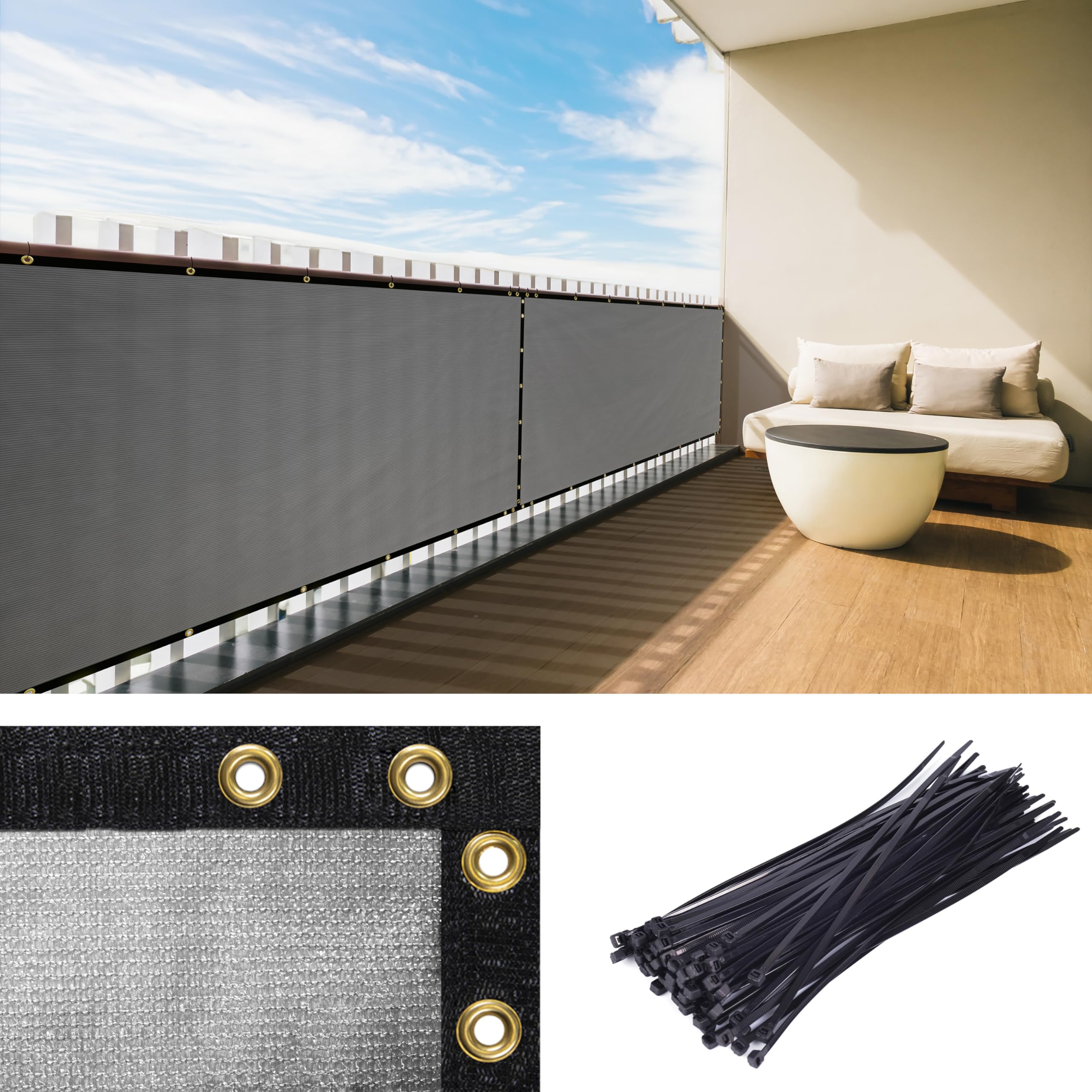 Royal Shade Custom Size 3  x 154  Grey Balcony Privacy Screen Apartment Above Railing Porch Patio Fence Windscreen Cover Netti