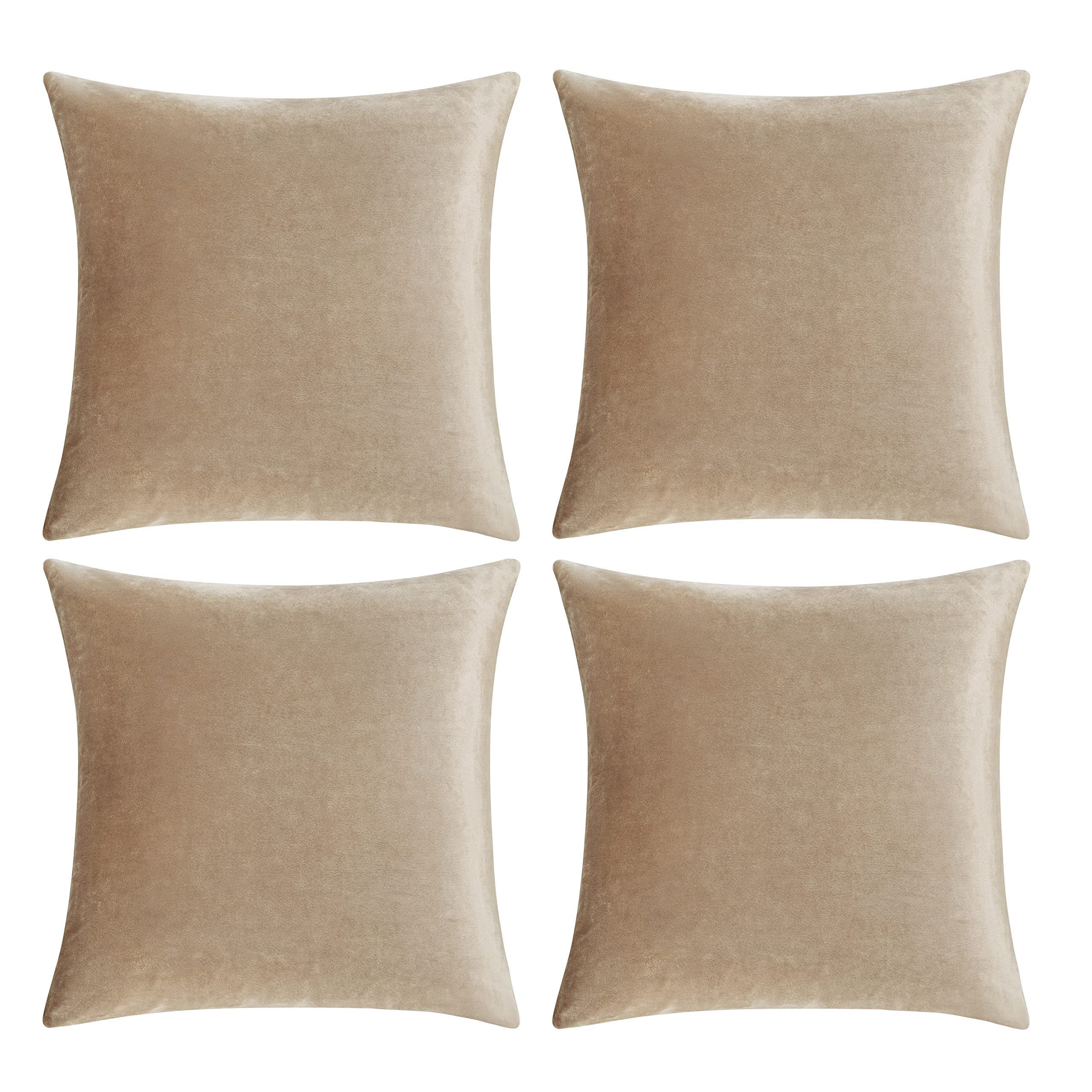 Gigizaza Decorative Throw Pillow Covers 16 X 16, Beige Taupe Khaki Soft Pillow Covers Velvet,Set Of 4 Decor Square Cushion Cover
