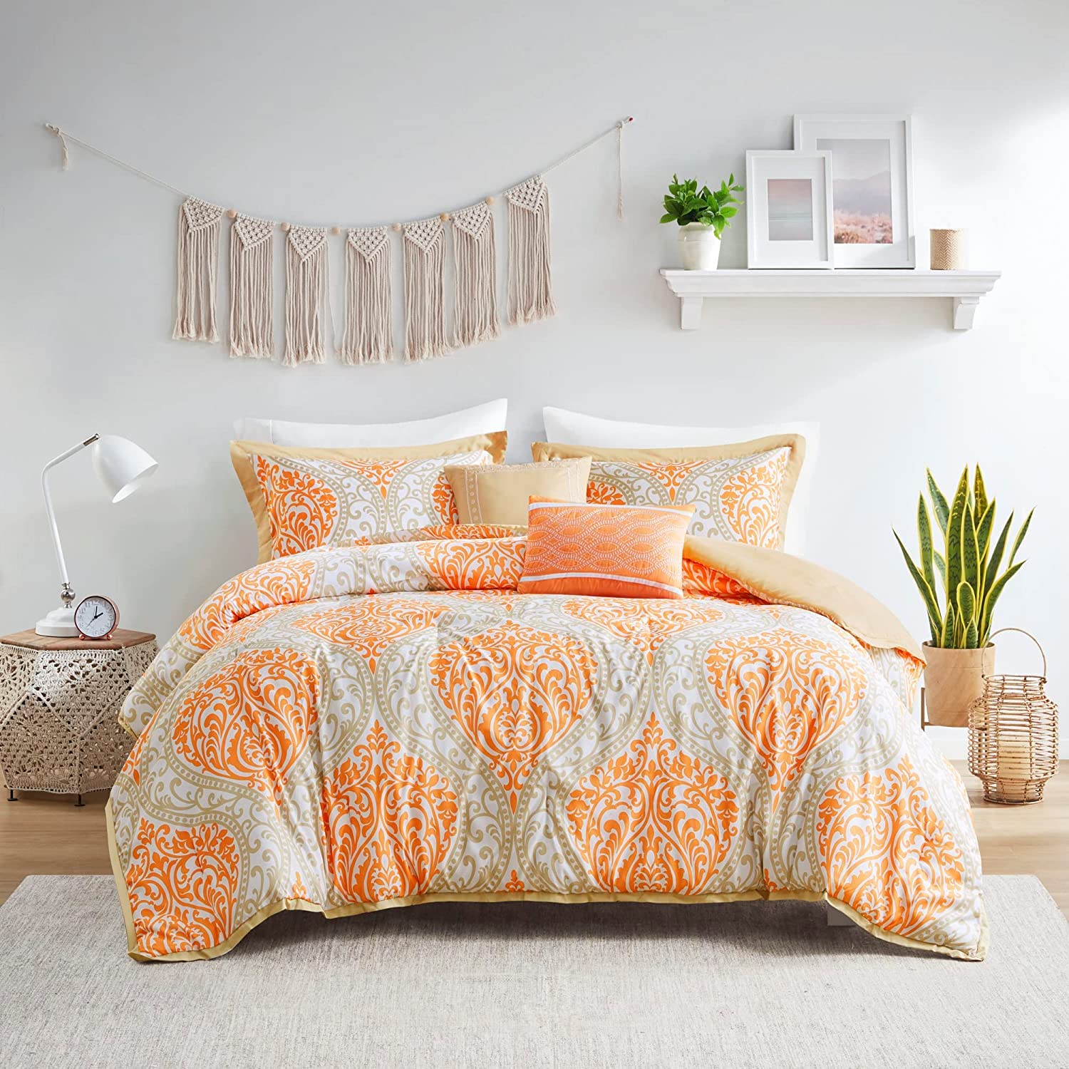 Intelligent Design Id10-001 Senna Comforter Set Twin/Twin Xl Size - Orange/Taupe, Damask - 4 Piece Bed Sets - All Season Ultra S