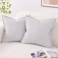 Mecatny Corduroy Pillow Covers 18X18 Inch Set Of 2, Striped Decorative Square Throw Pillow Covers With Wide Border For Couch Liv