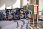 HomeRoots Orange, Light Green, Gray On Indigo 16â€ Indigo Orange Floral Suede Throw Pillow