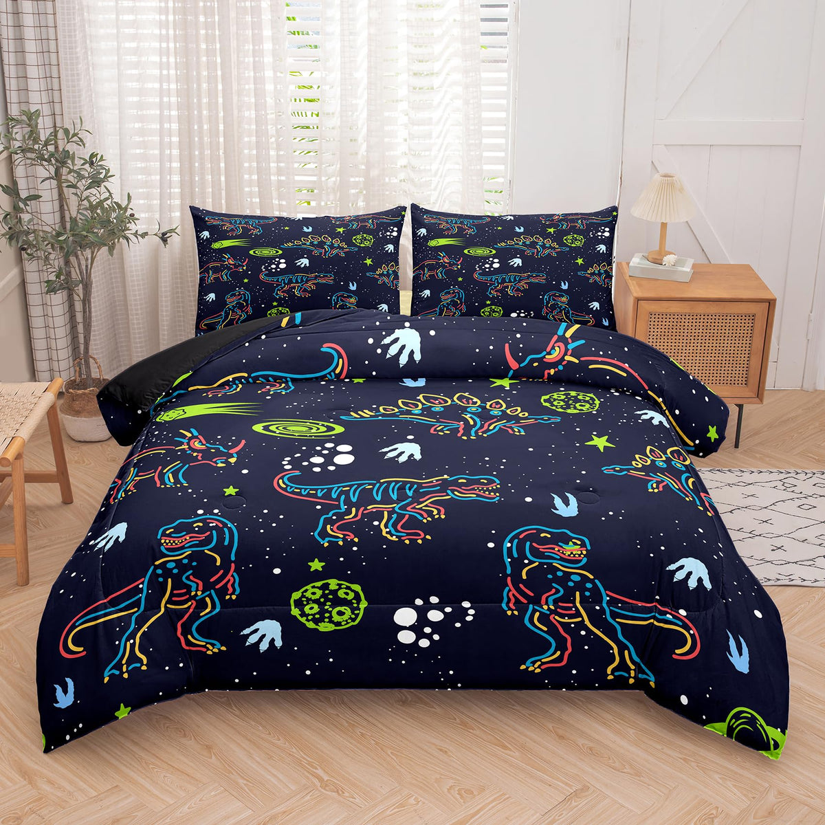 Ninenine Dinosaur Comforter Sets For Boys,Kids Dinosaur Bedding Set,Twin Size Bedding Sets For Boys Kids,Dark Blue Comforter Set