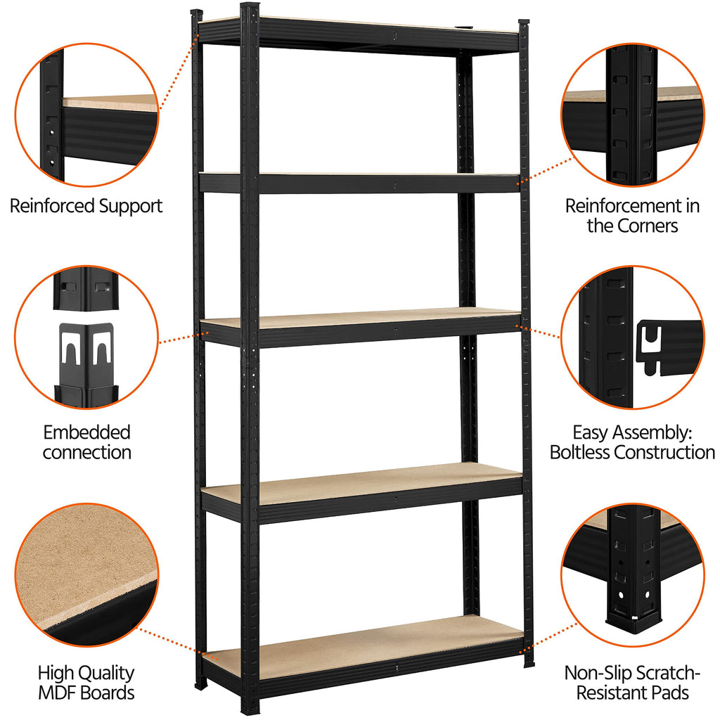 Topeakmart 5-Tier Utility Shelves, Metal Storage Shelves Garage Shelving Unit Adjustable Garage Storage Shelves Storage Racks Heavy Duty Shed Shelving- Black, 35.5 X 12 X 71 Inch