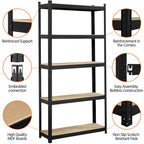 Topeakmart 5-Tier Utility Shelves, Metal Storage Shelves Garage Shelving Unit Adjustable Garage Storage Shelves Storage Racks Heavy Duty Shed Shelving- Black, 35.5 X 12 X 71 Inch