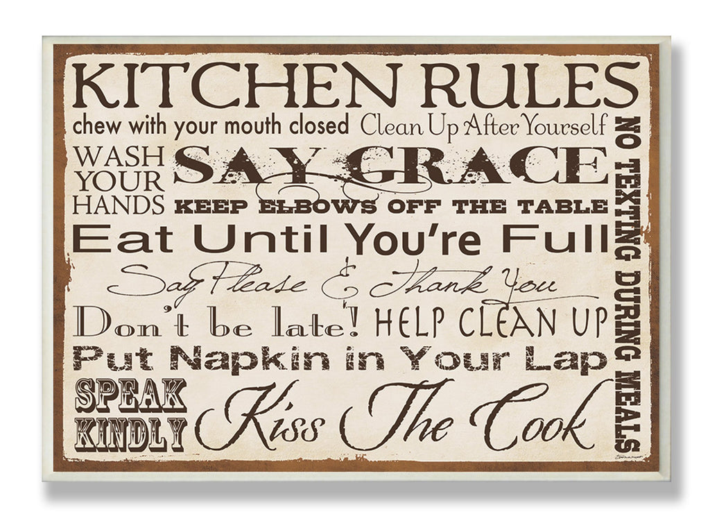 Stupell Home D  cor Kitchen Rules Creme Typography Kitchen Wall Plaque, 10 x 0.5 x 15, Proudly Made in USA