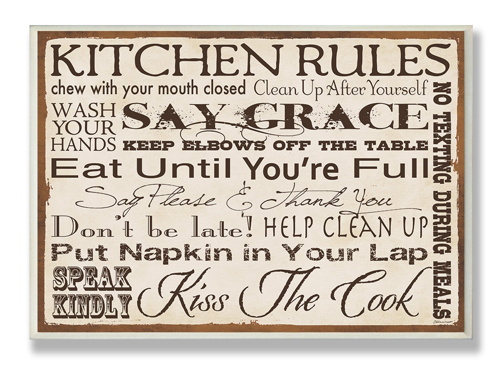 Stupell Home D  cor Kitchen Rules Creme Typography Kitchen Wall Plaque, 10 x 0.5 x 15, Proudly Made in USA