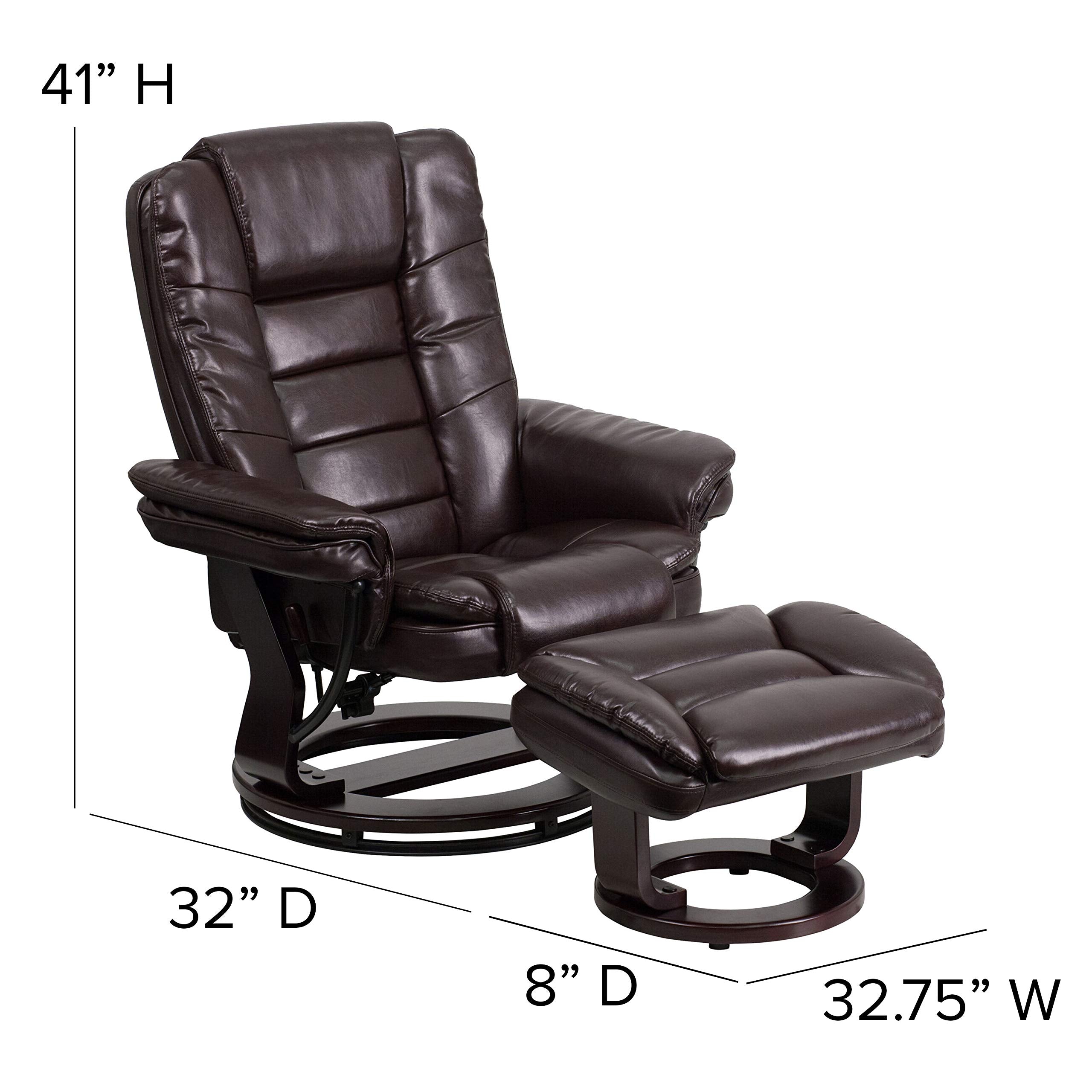 Flash Furniture Bali Contemporary Multi-Position LeatherSoft Recliner Chair with Ottoman, 360-Degree Swivel Recliner Chair/Ottoman Set, Brown