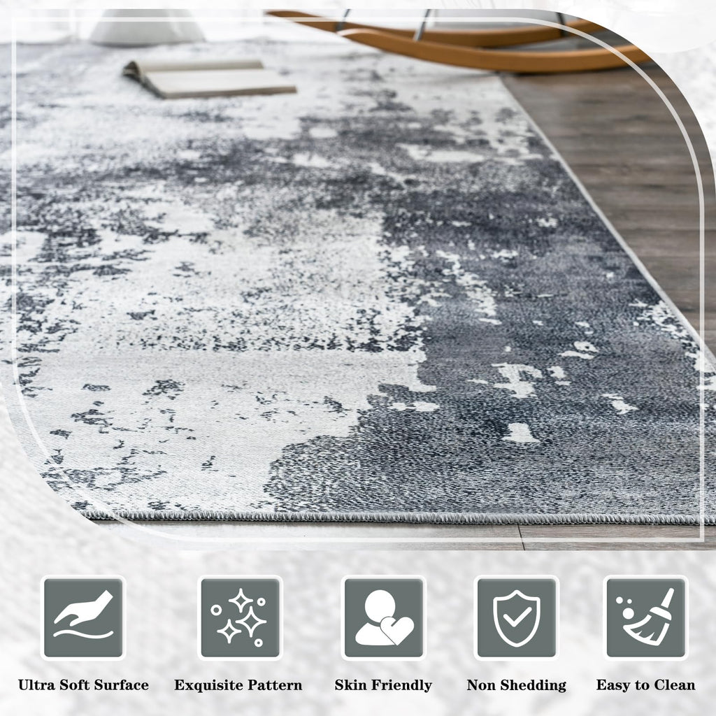 Omerai Washable Rug 8'X10' Abstract Machine Washable Rugs Ultra-Thin Area Rugs For Living Room Non Slip Stain Resistant Modern L