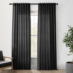 Panelsburg Black Linen Curtains 96 Inches Long,Light Filtering Farmhouse Linen Sheer Curtains For Living Room,96 Inch Curtains 2