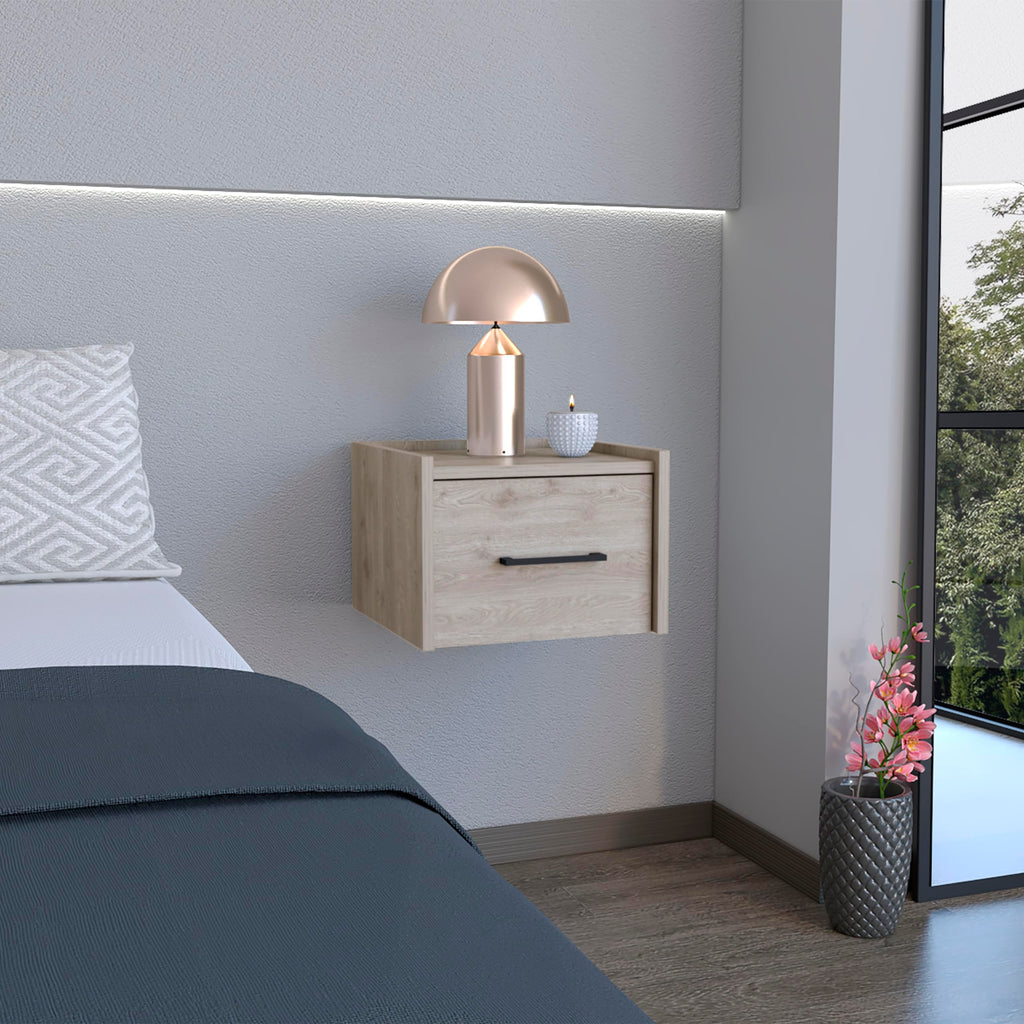 Depot E-Shop Yorktown Floating Nightstand, Space-Saving Design With Handy Drawer And Surface, Light Gray
