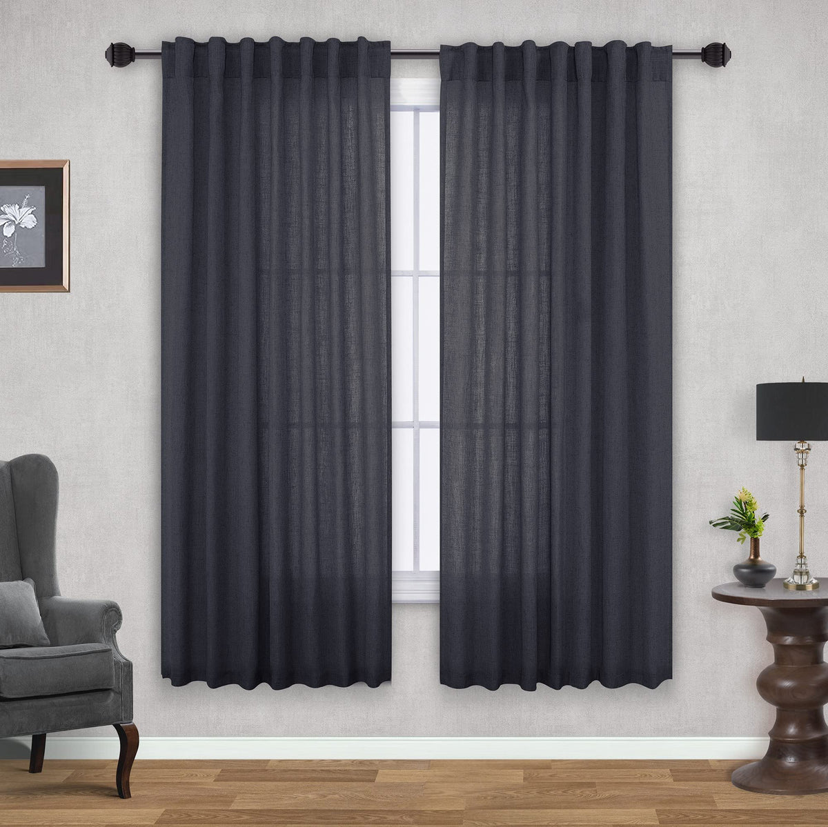 Teal Curtains Panels 63 Inch Length For Back Tab Semi Sheer, Linen Textured Drapes Rod Pocket 2 Panels Set,Teal Blue Green Summe
