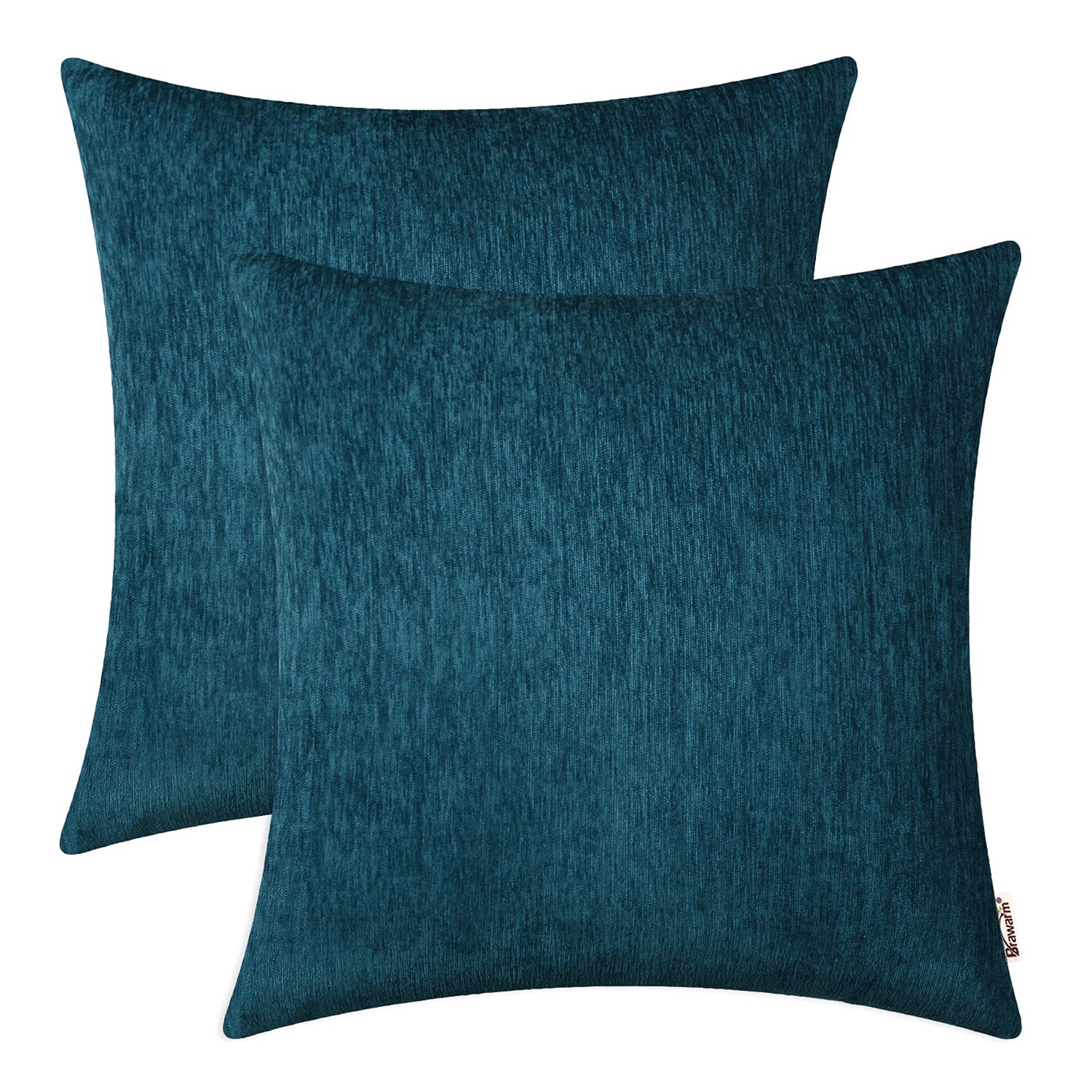 Brawarm Chenille Throw Pillow Covers 20X20 Inches - Deep Lagoon Chenille Pillow Covers Pack Of 2, Solid Dyed Soft Chenille Pillo