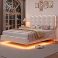 HIFIT Upholstered Full Size LED Bed Frame with Charging Station and Adjustable Crystal Button-Tufted Puffs Headboard, Velvet Pri