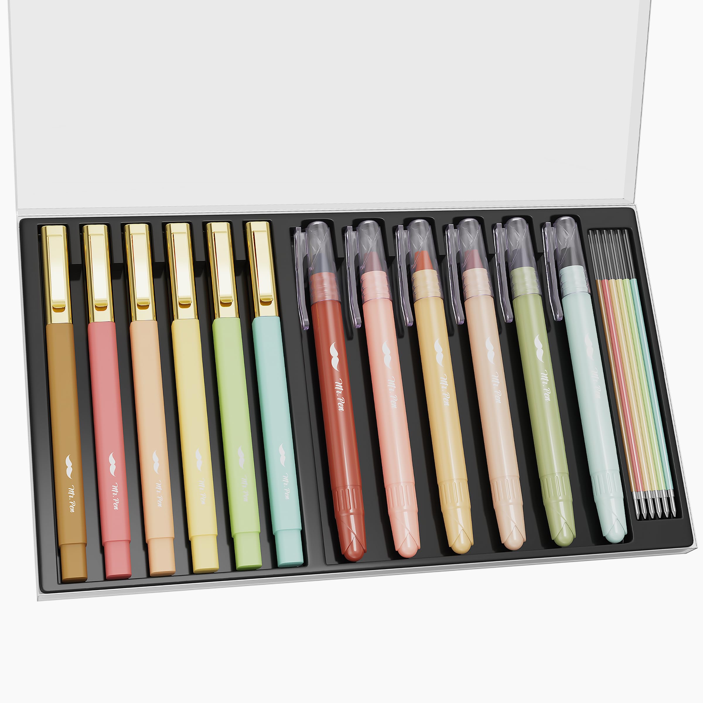 Mr. Pen- Bible Highlighters And Pens No Bleed With Case, Warm Earthy Tones, 19 Pcs, 6 X Gel Highlighters, 6 X 0.7Mm Ballpoint Bi