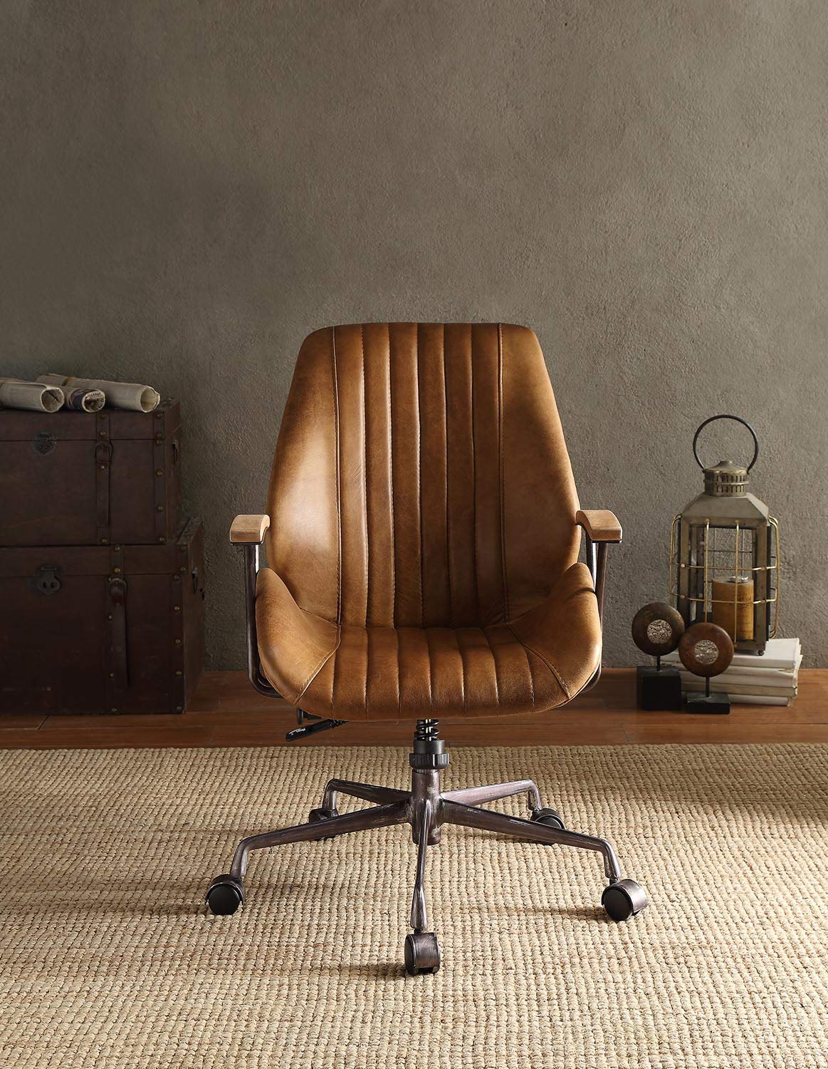 HomeRoots Metal, Upholstery, Wood - Engineered Wood 28.35' X 24.41' X 34-40' Coffee Metallic Executive Office Chair