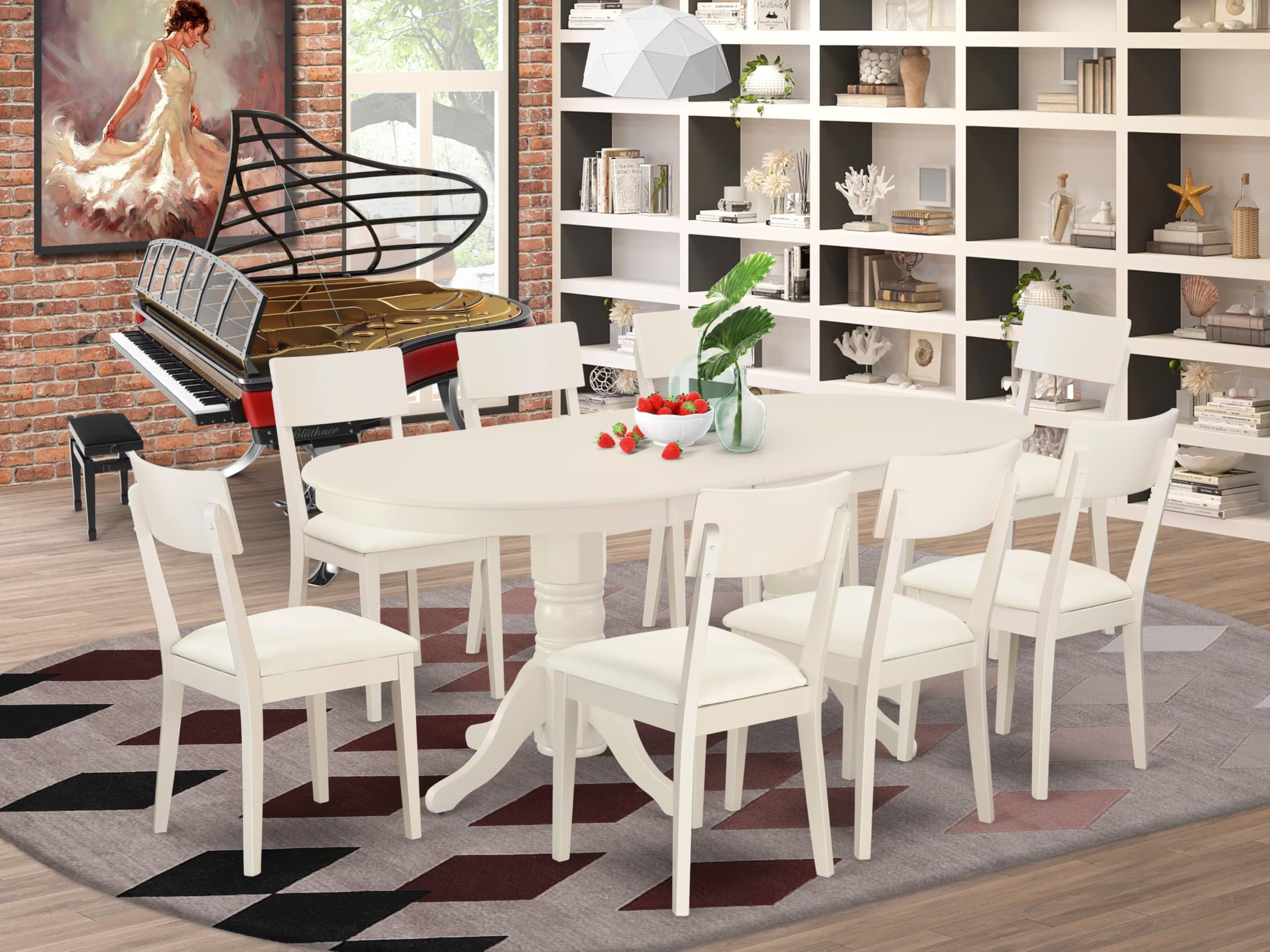 East West Furniture Vaad9-Lwh-Lc 9 Piece Kitchen Table & Chairs Set Includes An Oval Dining Room Table With Butterfly Leaf And 8 Faux Leather Upholstered Chairs, 40X76 Inch, Linen White
