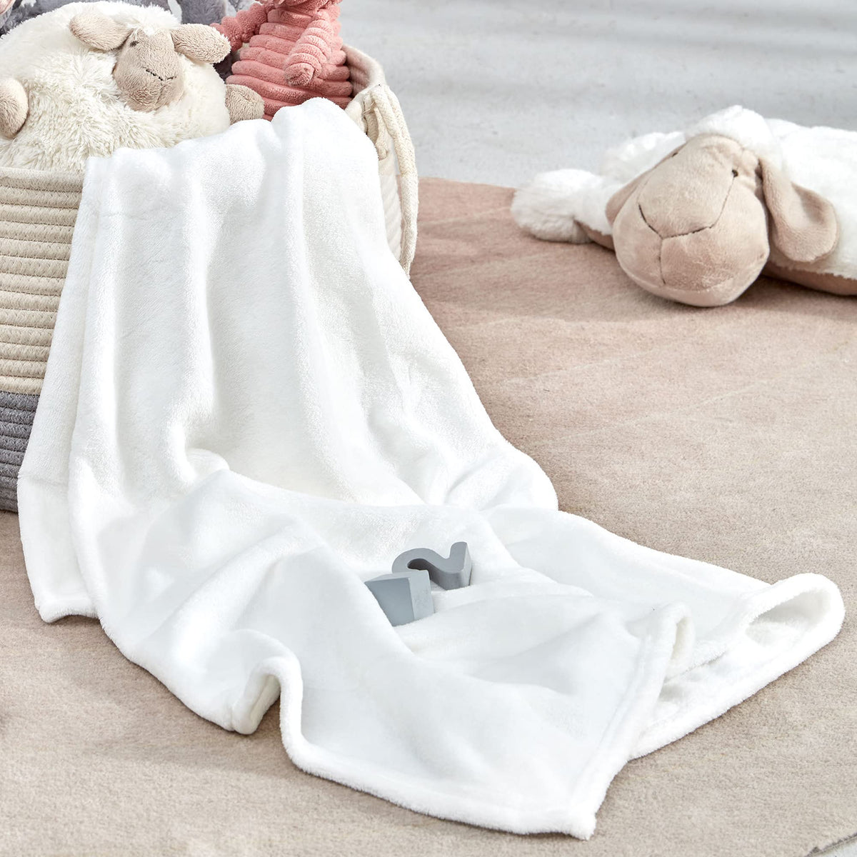 Sleep Zone Flannel Fleece Baby Sublimation Blanket 30X40 Inches - Soft Fuzzy Plush White Kids Bed Travel Blanket Throw For Girls